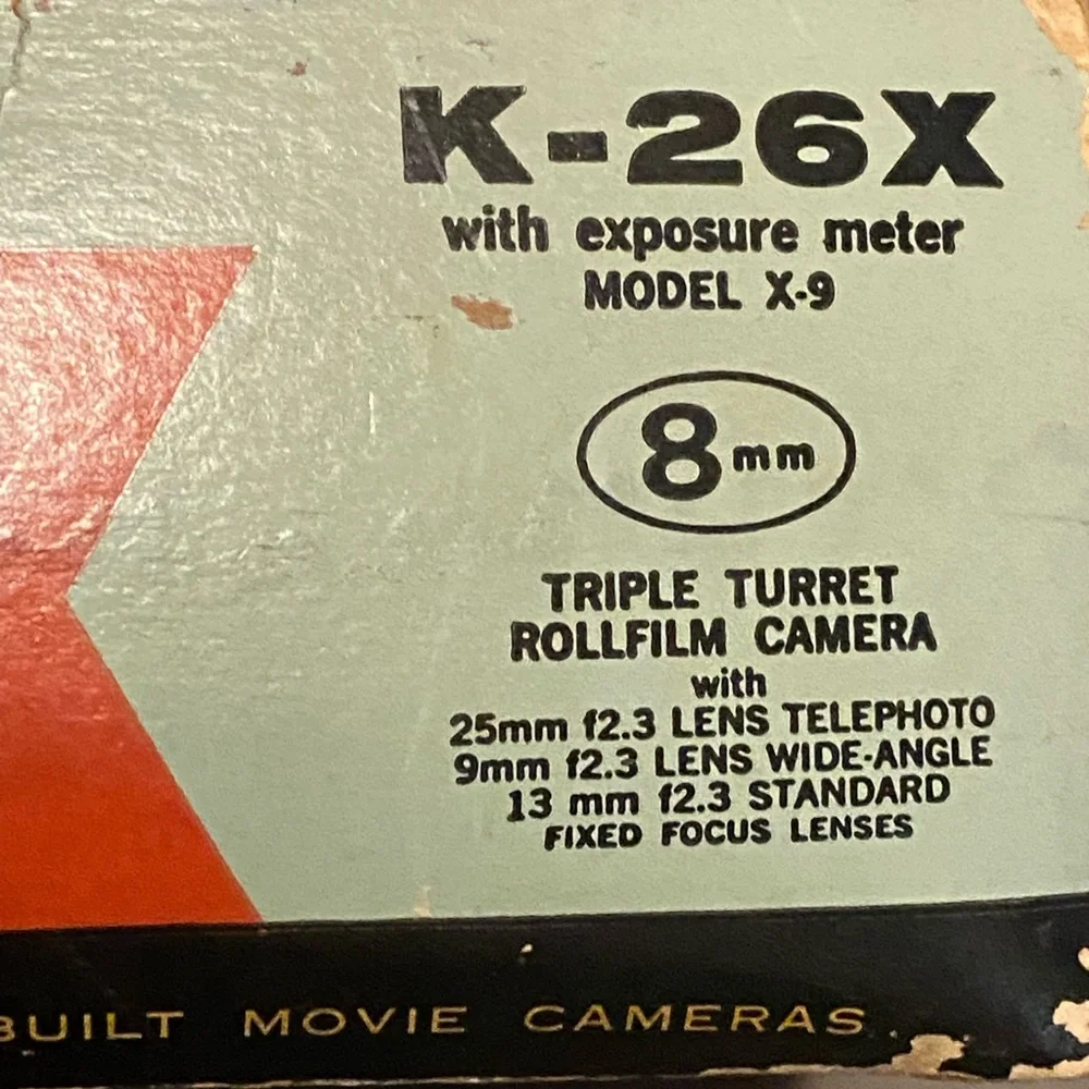 Vintage Keystone K-26X 8mm Movie Camera Triple Turret w/ Box Model X-9
